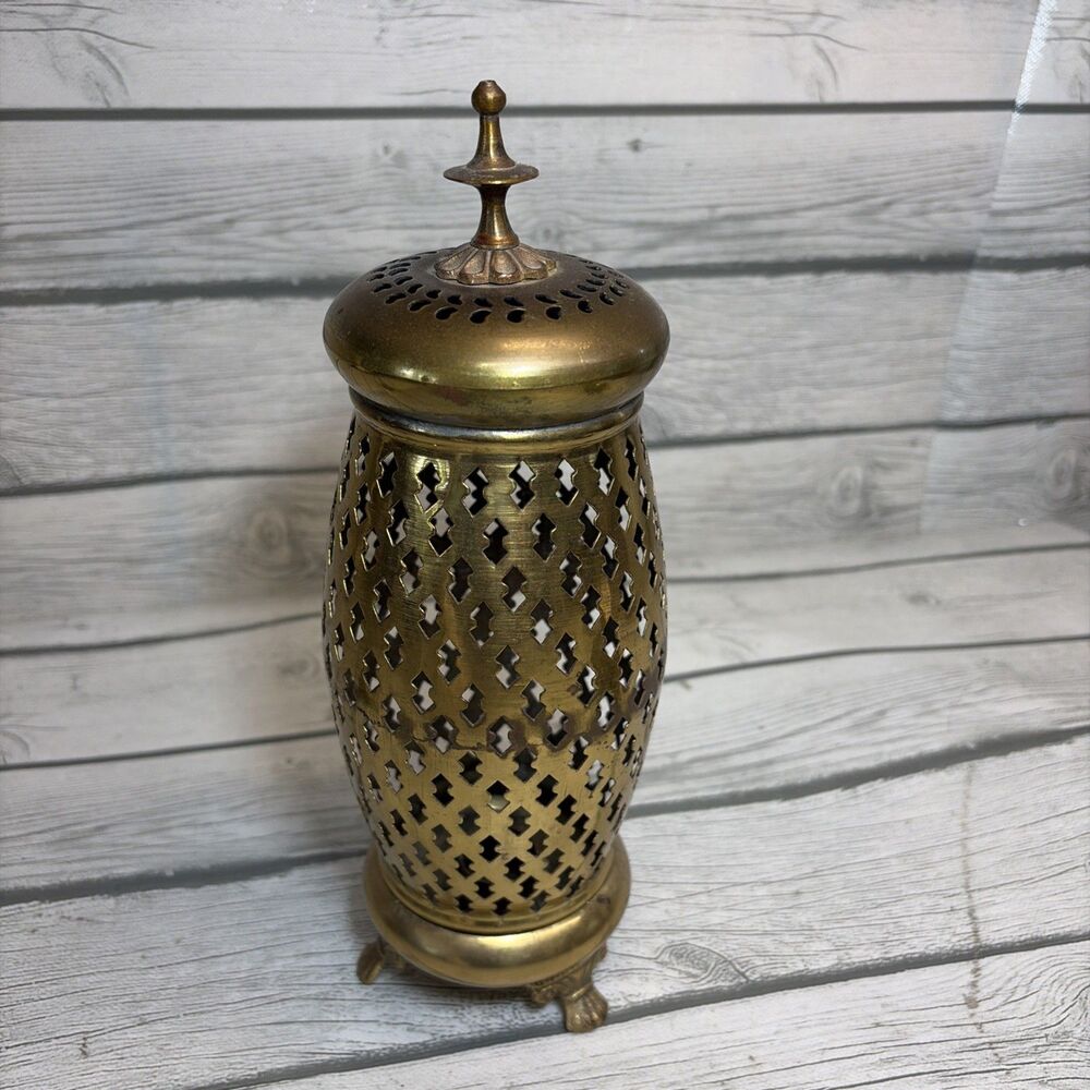Vintage Brass Arabic Filigree Candleholder Lantern Incense Burner Moroccan India